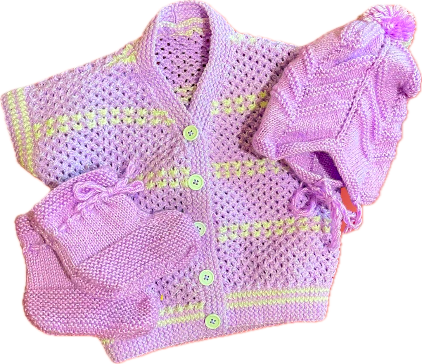 Lavender Dreams Hand Knit Baby Set